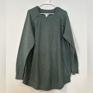Cozy Market Spruce brand sweater in dark sage green and a comfy size 2X.